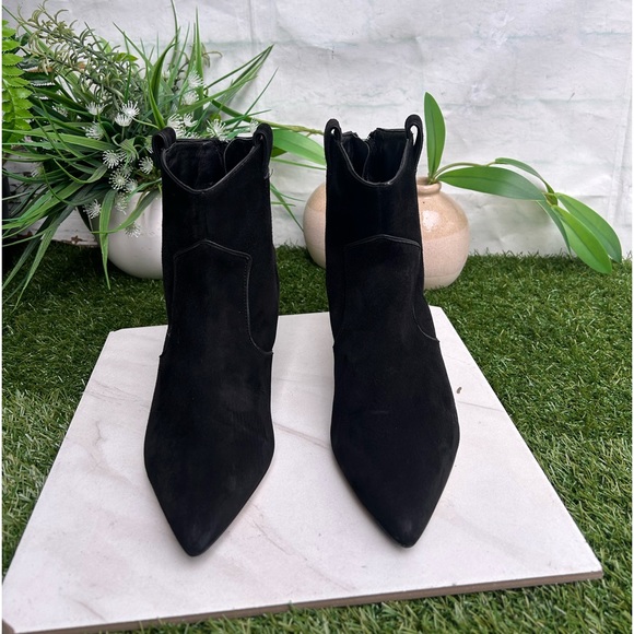 Veronica Beard Lexi Ankle Boots Western Heeled Bootie Black Suede US size 7.5 - Picture 11 of 16